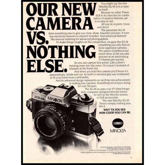 1981 Minolta XG-M SLR Film Camera Vintage Print Ad Photography Photo Wall Art - Picture 1 of 1